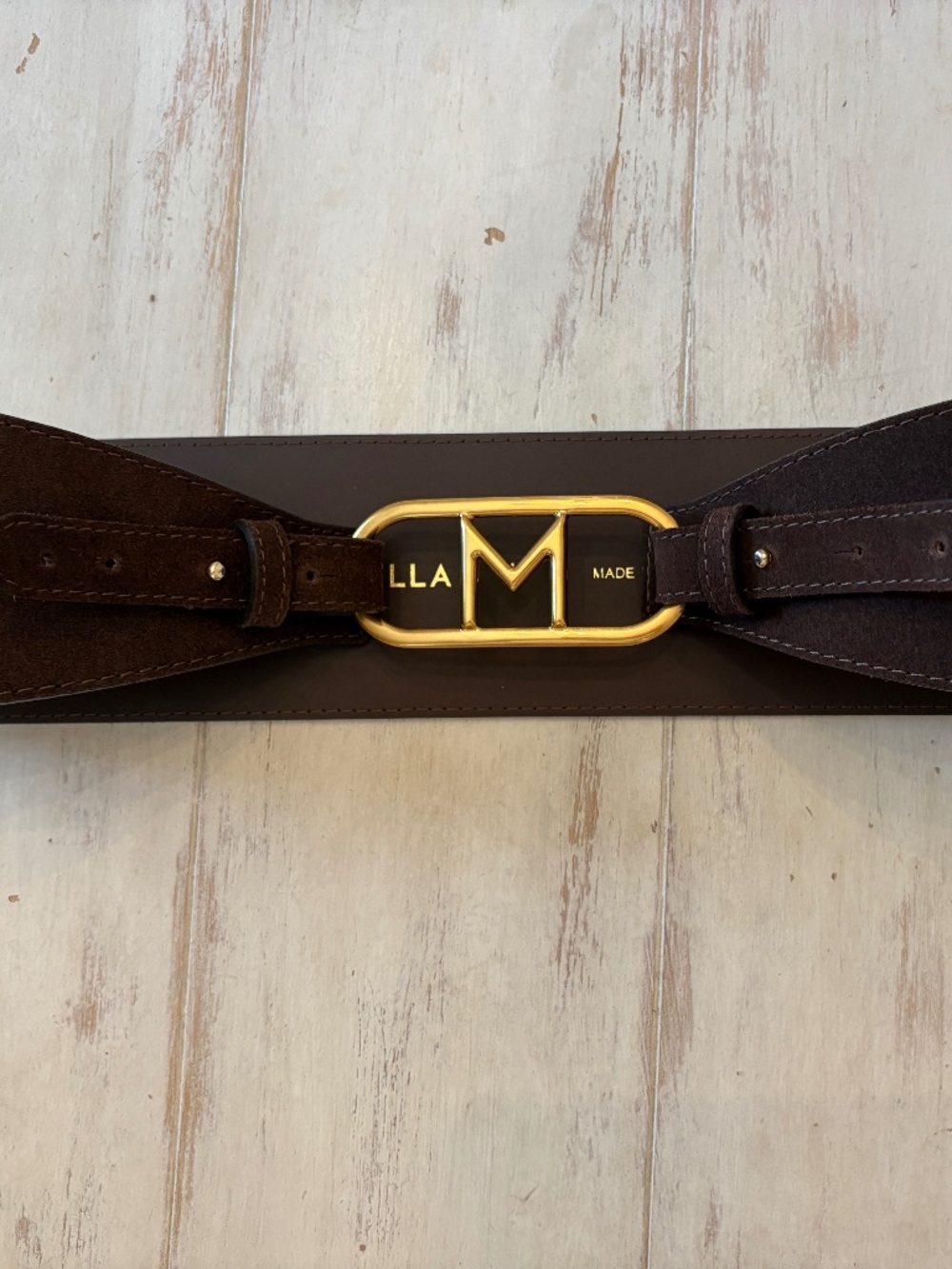 Marella Italian Brown Suede Belt with Gold Buckle Women's Large
